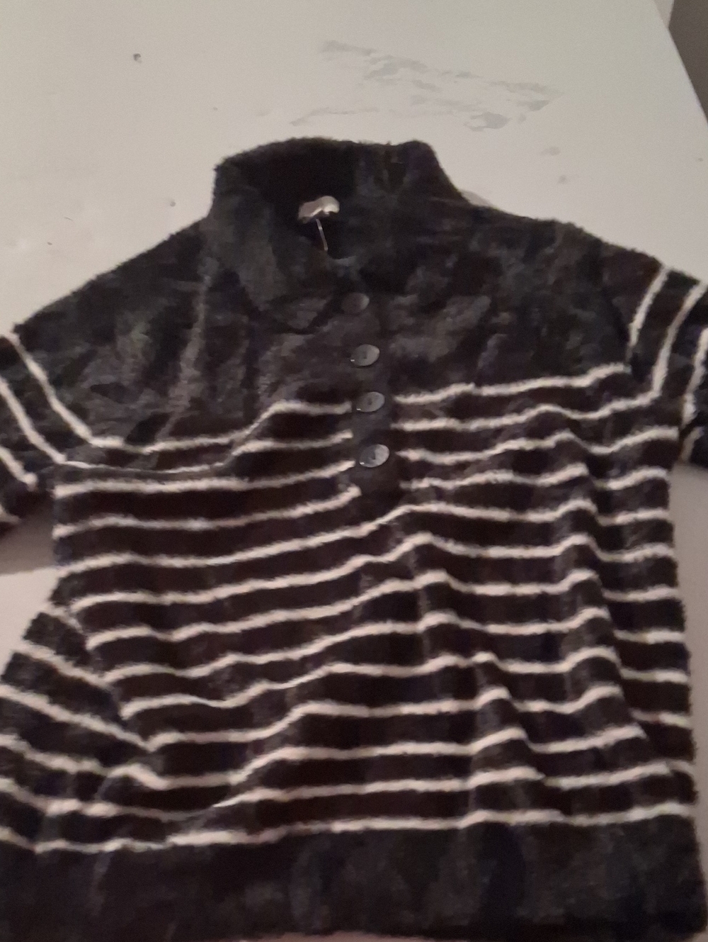 NWT Striped Knit Short-Sleeve Polo Sweater Black White S - Picture 2 of 7